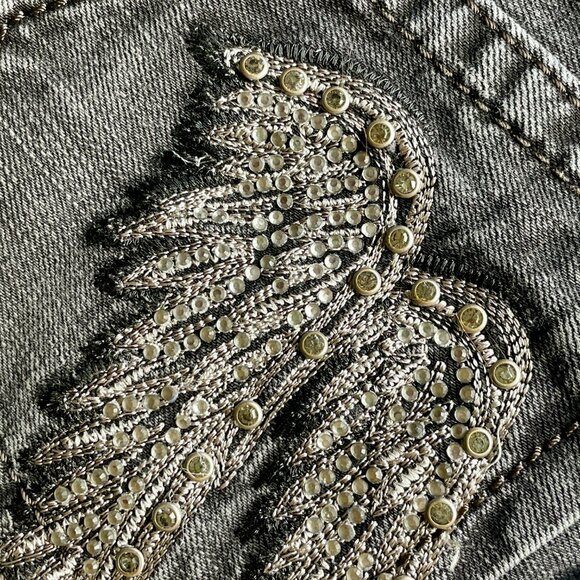 Miss Me Embellished Embroidered Wings Black Faded Skinny Jeans 29 x 31 - Picture 9 of 12